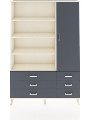 Dienni Arges Dolap 8 Raflı 6 Çekmeceli Tek Kapaklı  132X30X195 Aytaşı-Antrasit/antrasit