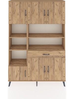Dienni Arges Dolap 10 Raflı Tek Çekmeceli 6 Kapaklı 132X30X195 Çam-Çam/çam