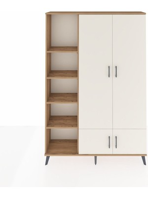 Dienni Arges Dolap 6 Raflı 4 Kapaklı Tek Askılı 132X30X195 Çam-Aytaşı/çam