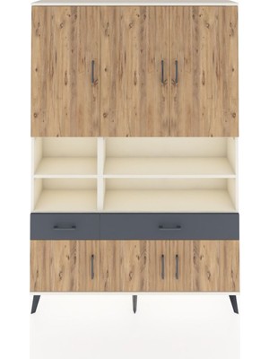Dienni Arges Dolap 8 Raflı 2 Çekmeceli 6 Kapaklı 132X30X195 Aytaşı-Çam/antrasit