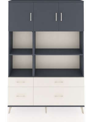 Dienni Arges Dolap 8 Raflı 4 Çekmeceli 3 Kapaklı 132X30X195 Antrasit-Antrasit/aytaşı
