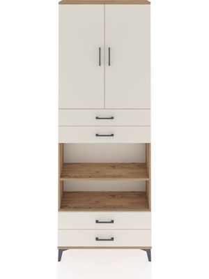 Dienni Arges Dolap 5 Raflı 4 Çekmeceli 2 Kapaklı 88X30X243 Çam-Aytaşı