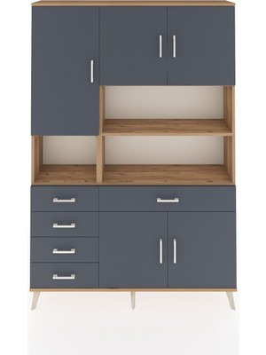Dienni Arges Dolap 9 Raflı 5 Çekmeceli 5 Kapaklı 132X30X195 Çam-Antrasit/antrasit