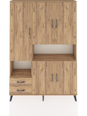 Dienni Arges Dolap 10 Raflı 2 Çekmeceli 5 Kapaklı 132X30X195 Çam-Çam/çam