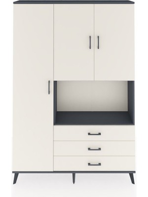 Dienni Arges Dolap 6 Raflı 3 Çekmeceli 3 Kapaklı 132X30X195 Antrasit-Aytaşı/aytaşı