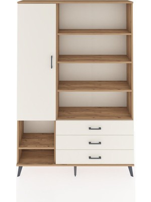 Dienni Arges Dolap 9 Raflı 3 Çekmeceli Tek Kapaklı  132X30X195 Çam-Aytaşı/aytaşı