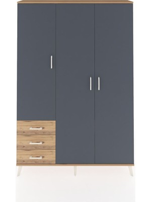 Dienni Arges Dolap 6 Raflı 3 Çekmeceli Tek Askılı 132X30X195 Çam-Antrasit/çam