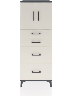 Dienni Hyperion Dolap 2 Raflı 4 Çekmeceli 2 Kapaklı 60X44X163 Antrasit-Aytaşı