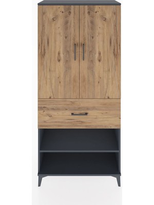 Dienni Hyperion Dolap 4 Raflı Tek Çekmeceli 2 Kapaklı 88X44X195 Antrasit-Çam