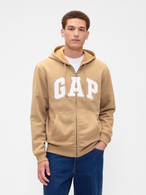 Gap Erkek Krem Gap Logo Relaxed Fleece Fermuarlı Sweatshirt