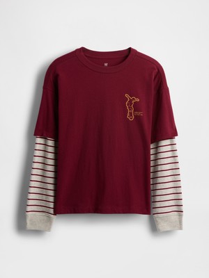 Gap Erkek Çocuk Bordo 2-In-1 Graphic Baskılı T-Shirt