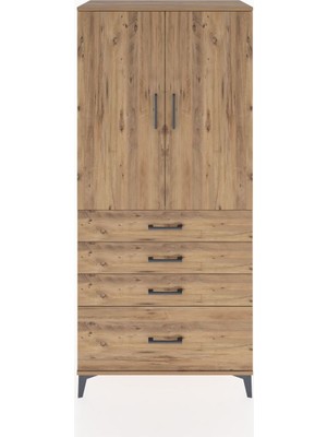 Dienni Hyperion Dolap 3 Raflı 4 Çekmeceli 2 Kapaklı 88X44X195 Çam-Çam