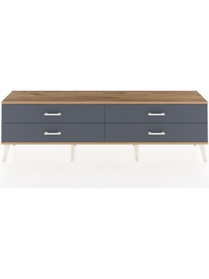 Dienni Arges Tv Ünitesi 4 Çekmeceli  176X30X51 Antrasit-Çam/antrasit