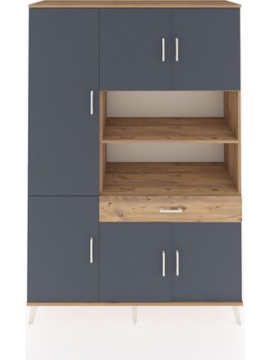 Dienni Hyperion Dolap 10 Raflı Tek Çekmeceli 6 Kapaklı 132X44X195 Çam-Antrasit/çam