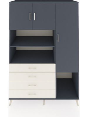 Dienni Kronos Dolap 8 Raflı 4 Çekmeceli 3 Kapaklı 132X59X195 Antrasit-Antrasit/aytaşı