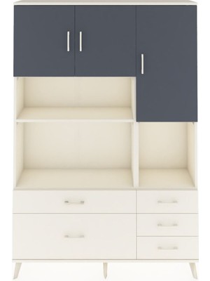 Dienni Arges Dolap 8 Raflı 5 Çekmeceli 3 Kapaklı 132X30X195 Aytaşı-Antrasit/aytaşı