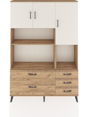 Dienni Arges Dolap 8 Raflı 5 Çekmeceli 3 Kapaklı 132X30X195 Çam-Aytaşı/çam