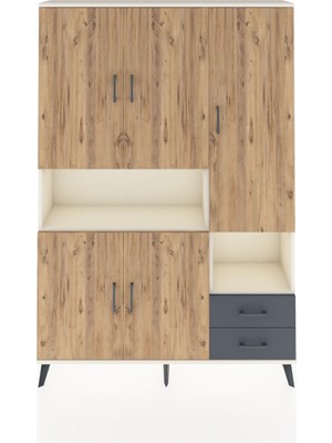 Dienni Arges Dolap 10 Raflı 2 Çekmeceli 5 Kapaklı 132X30X195 Aytaşı-Çam/antrasit