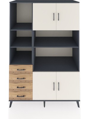 Dienni Kronos Dolap 8 Raflı 4 Çekmeceli 4 Kapaklı 132X59X195 Antrasit-Aytaşı/çam