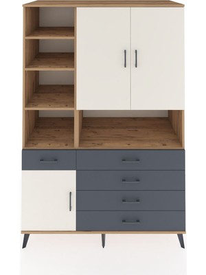 Dienni Kronos Dolap 8 Raflı 5 Çekmeceli 3 Kapaklı 132X59X195 Çam-Aytaşı/antrasit