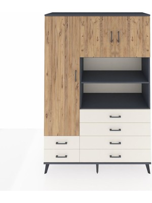 Dienni Hyperion Dolap 8 Raflı 6 Çekmeceli 3 Kapaklı 132X44X195 Antrasit-Çam/aytaşı