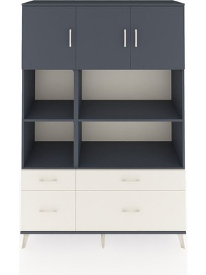 Dienni Hyperion Dolap 8 Raflı 4 Çekmeceli 3 Kapaklı 132X44X195 Antrasit-Antrasit/aytaşı