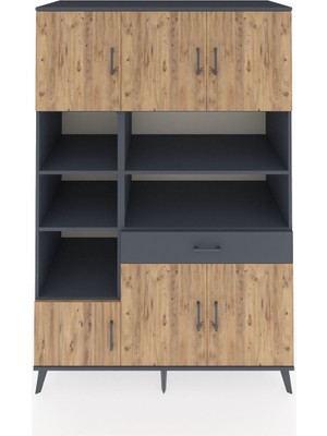 Dienni Kronos Dolap 10 Raflı Tek Çekmeceli 6 Kapaklı 132X59X195 Antrasit-Çam/antrasit