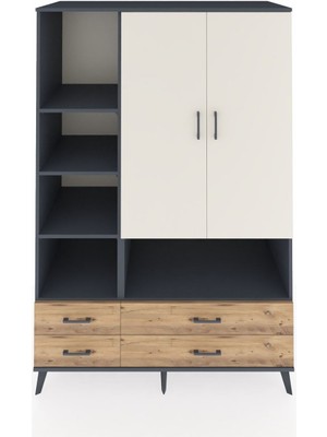 Dienni Kronos Dolap 8 Raflı 4 Çekmeceli 2 Kapaklı 132X59X195 Antrasit-Aytaşı/çam