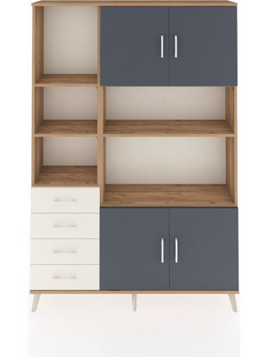 Dienni Arges Dolap 8 Raflı 4 Çekmeceli 4 Kapaklı 132X30X195 Çam-Antrasit/aytaşı
