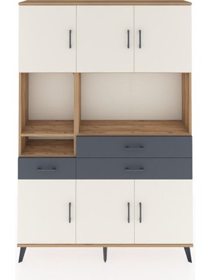 Dienni Arges Dolap 9 Raflı 3 Çekmeceli 6 Kapaklı 132X30X195 Çam-Aytaşı/antrasit