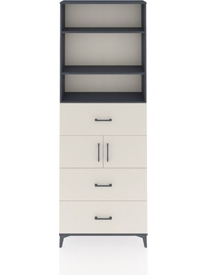 Dienni Arges Dolap 4 Raflı 3 Çekmeceli 2 Kapaklı 88X30X243 Antrasit-Aytaşı