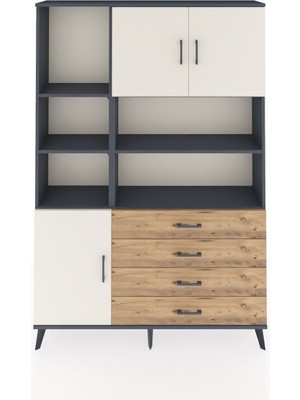Dienni Arges Dolap 8 Raflı 4 Çekmeceli 3 Kapaklı 132X30X195 Antrasit-Aytaşı/çam