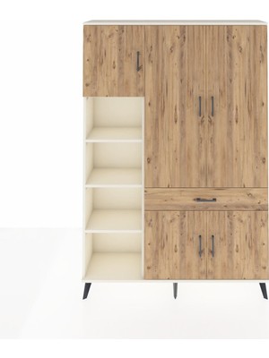 Dienni Arges Dolap 8 Raflı Tek Çekmeceli 5 Kapaklı 132X30X195 Aytaşı-Çam/çam