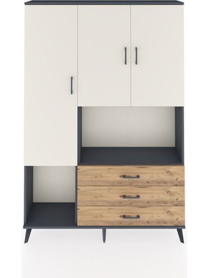 Dienni Arges Dolap 6 Raflı 3 Çekmeceli 3 Kapaklı 132X30X195 Antrasit-Aytaşı/çam