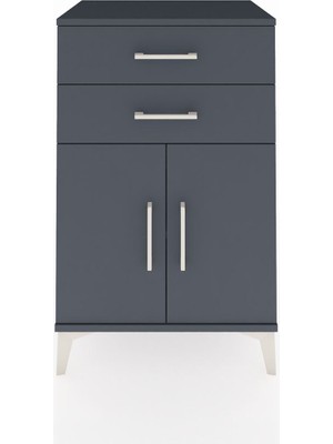 Dienni Hyperion Komodin Tek Raflı 2 Çekmeceli 2 Kapaklı 60X44X96 Antrasit-Antrasit