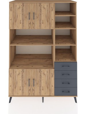Dienni Kronos Dolap 9 Raflı 4 Çekmeceli 4 Kapaklı 132X59X195 Çam-Çam/antrasit