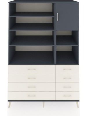 Dienni Kronos Dolap 8 Raflı 8 Çekmeceli Tek Kapaklı  132X59X195 Antrasit-Antrasit/aytaşı