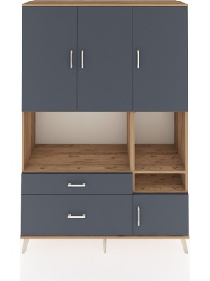 Dienni Hyperion Dolap 7 Raflı 2 Çekmeceli 4 Kapaklı 132X44X195 Çam-Antrasit/antrasit