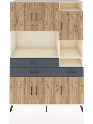 Dienni Hyperion Dolap 10 Raflı 3 Çekmeceli 6 Kapaklı 132X44X195 Aytaşı-Çam/antrasit