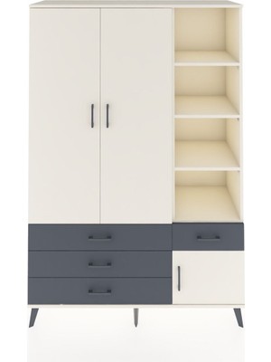 Dienni Hyperion Dolap 5 Raflı 4 Çekmeceli Tek Askılı 132X44X195 Aytaşı-Aytaşı/antrasit