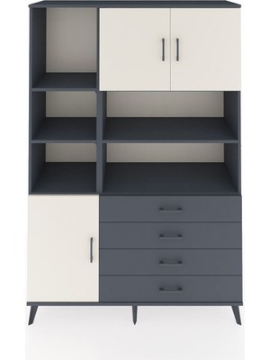 Dienni Hyperion Dolap 8 Raflı 4 Çekmeceli 3 Kapaklı 132X44X195 Antrasit-Aytaşı/antrasit