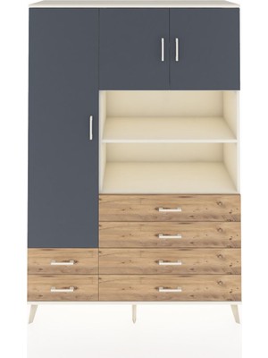 Dienni Hyperion Dolap 8 Raflı 6 Çekmeceli 3 Kapaklı 132X44X195 Aytaşı-Antrasit/çam