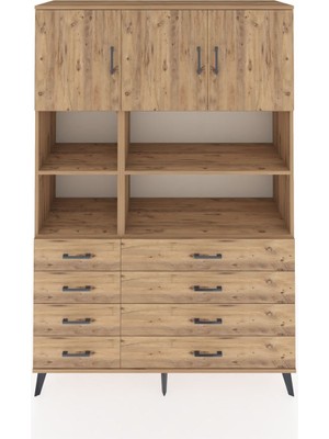 Dienni Hyperion Dolap 8 Raflı 8 Çekmeceli 3 Kapaklı 132X44X195 Çam-Çam/çam