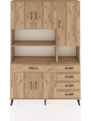 Dienni Arges Dolap 9 Raflı 5 Çekmeceli 5 Kapaklı 132X30X195 Çam-Çam/çam