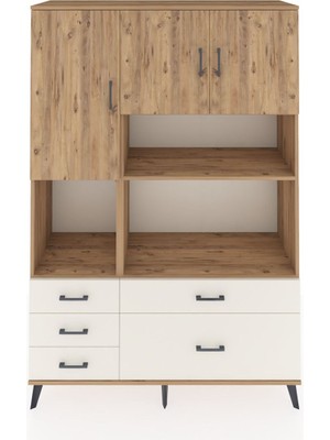 Dienni Hyperion Dolap 8 Raflı 5 Çekmeceli 3 Kapaklı 132X44X195 Çam-Çam/aytaşı