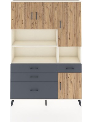 Dienni Arges Dolap 9 Raflı 4 Çekmeceli 4 Kapaklı 132X30X195 Aytaşı-Çam/antrasit