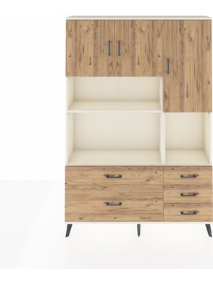 Dienni Arges Dolap 8 Raflı 5 Çekmeceli 3 Kapaklı 132X30X195 Aytaşı-Çam/çam