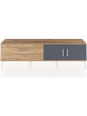 Dienni Arges Tv Ünitesi Tek Raflı Tek Çekmeceli 2 Kapaklı 176X30X51 Çam-Antrasit/çam