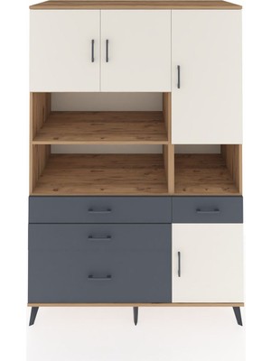 Dienni Kronos Dolap 9 Raflı 4 Çekmeceli 4 Kapaklı 132X59X195 Çam-Aytaşı/antrasit