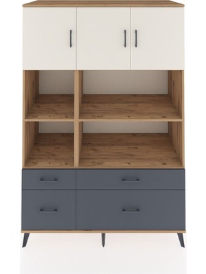 Dienni Kronos Dolap 8 Raflı 4 Çekmeceli 3 Kapaklı 132X59X195 Çam-Aytaşı/antrasit